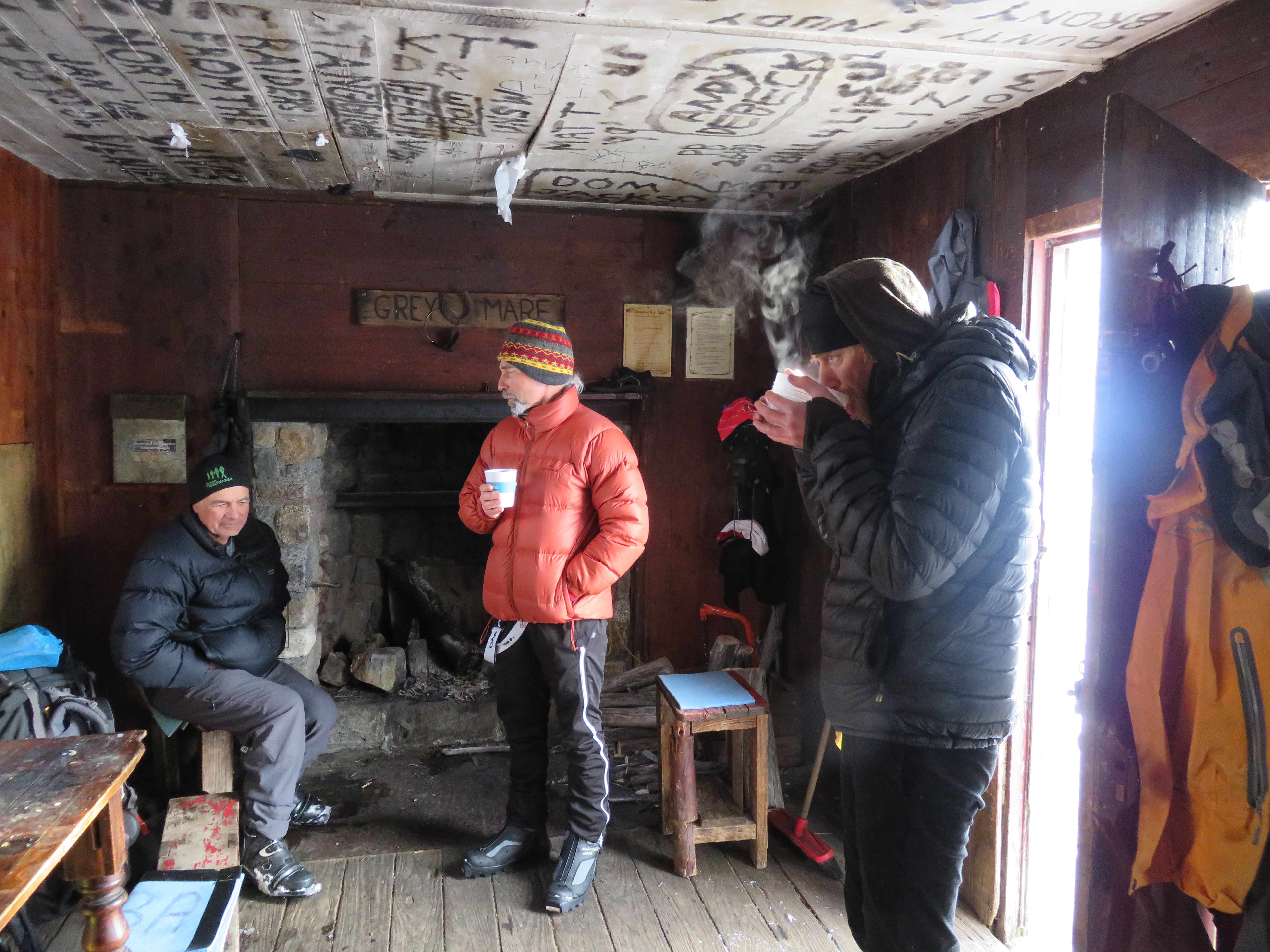 Hut interior and fireplace, Grey Mare Hut